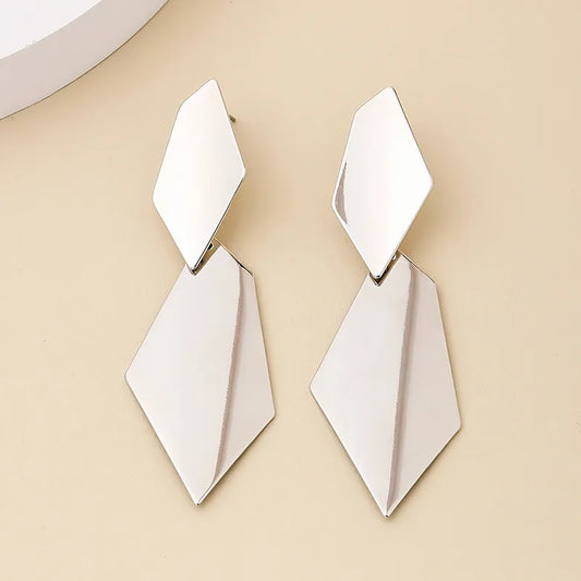 Retro Square Silver Plated Alloy Drop Earrings