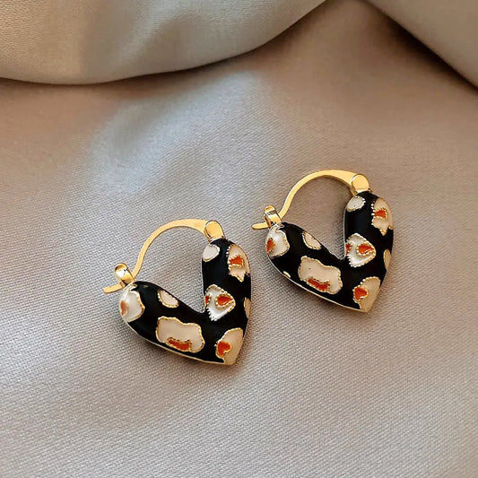 Classy Sassy Black Heart Printed Earrings