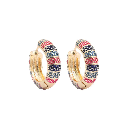 Gorgeous Flower Lingge Enamel Plating Alloy Hoop Earrings