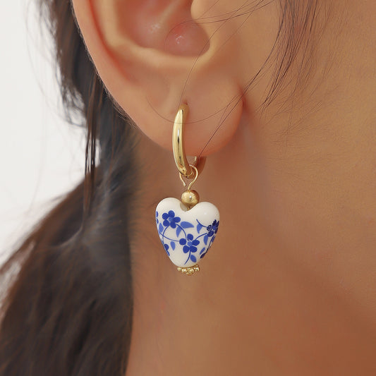 Retro Heart Shape Flower 304 Drop Earrings
