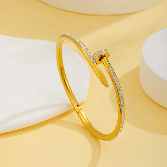 Real Gold Plated 18K Gold Round Titanium Non Tarnish Bangle