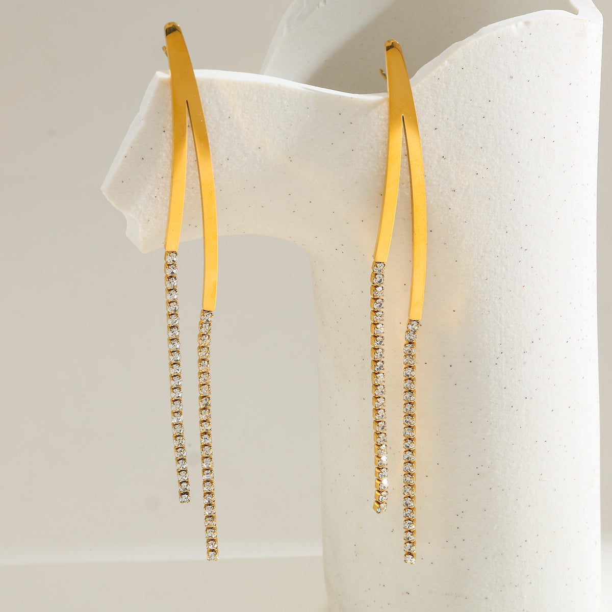 18K Real Gold Long Tassel Zircon Earrings