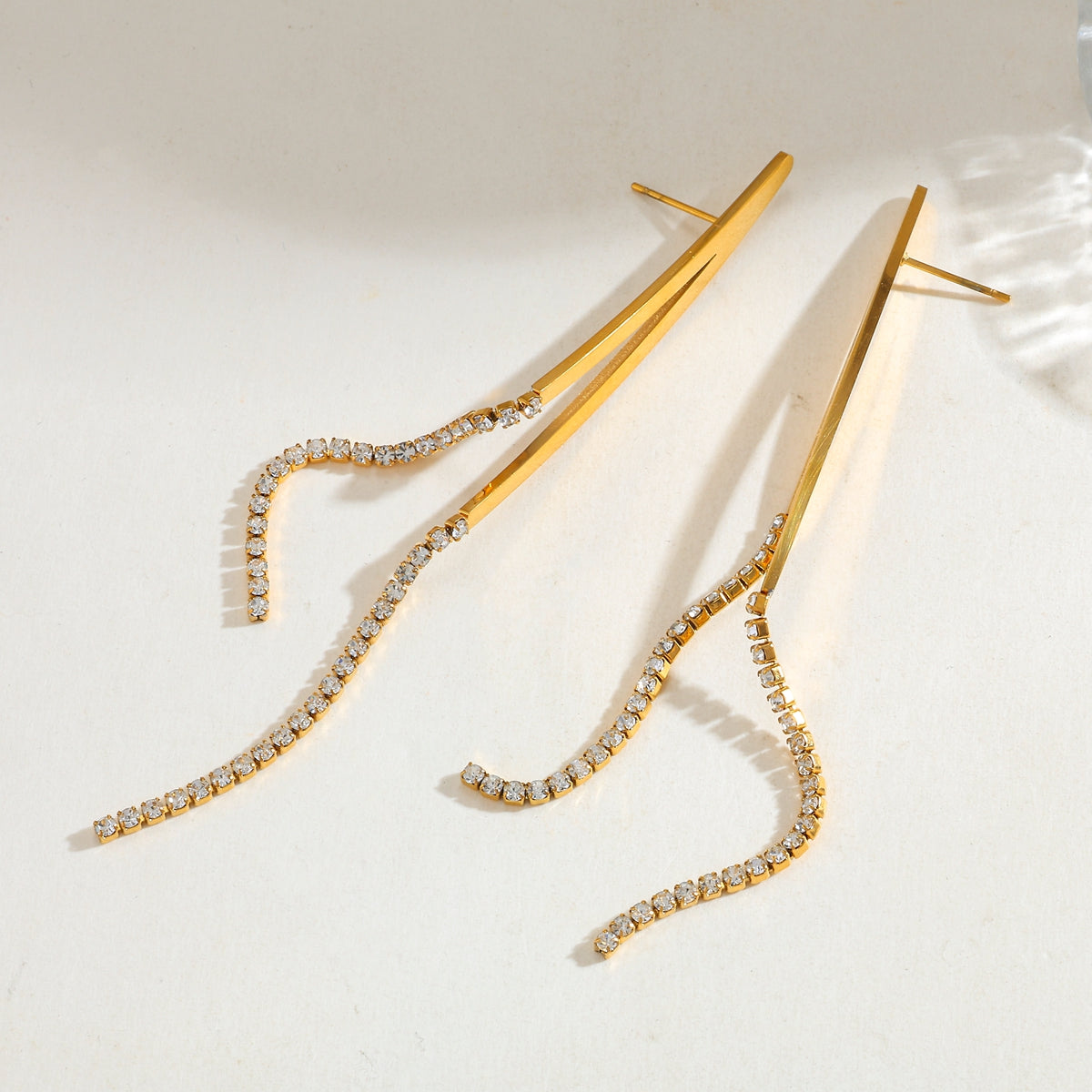 18K Real Gold Long Tassel Zircon Earrings