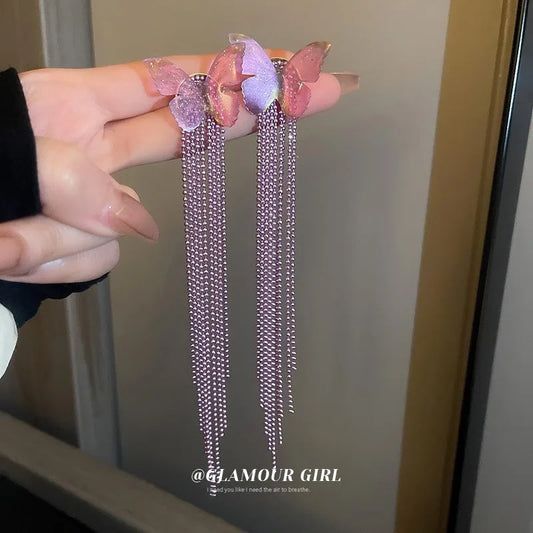 Gorgeous Butterfly Purple Tassel Earrings