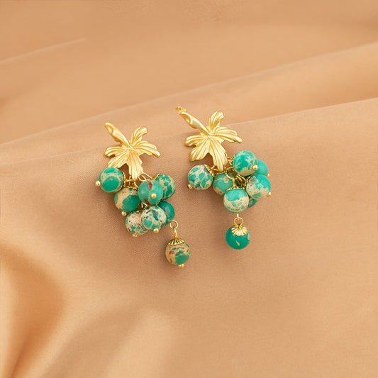 Unique Green Beaded Leaf Earrings