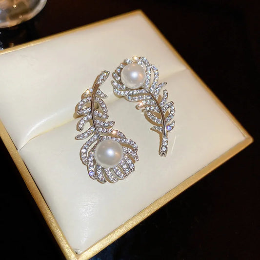 Leaves Zircon Inlay Ear Studs